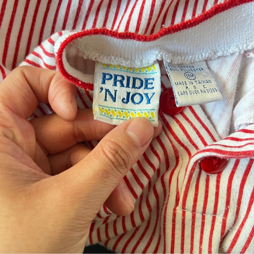 Vintage Pride N Joy Striped Bear Baseball Red White Baby Onesie Size 18 Months - Picture 7 of 8
